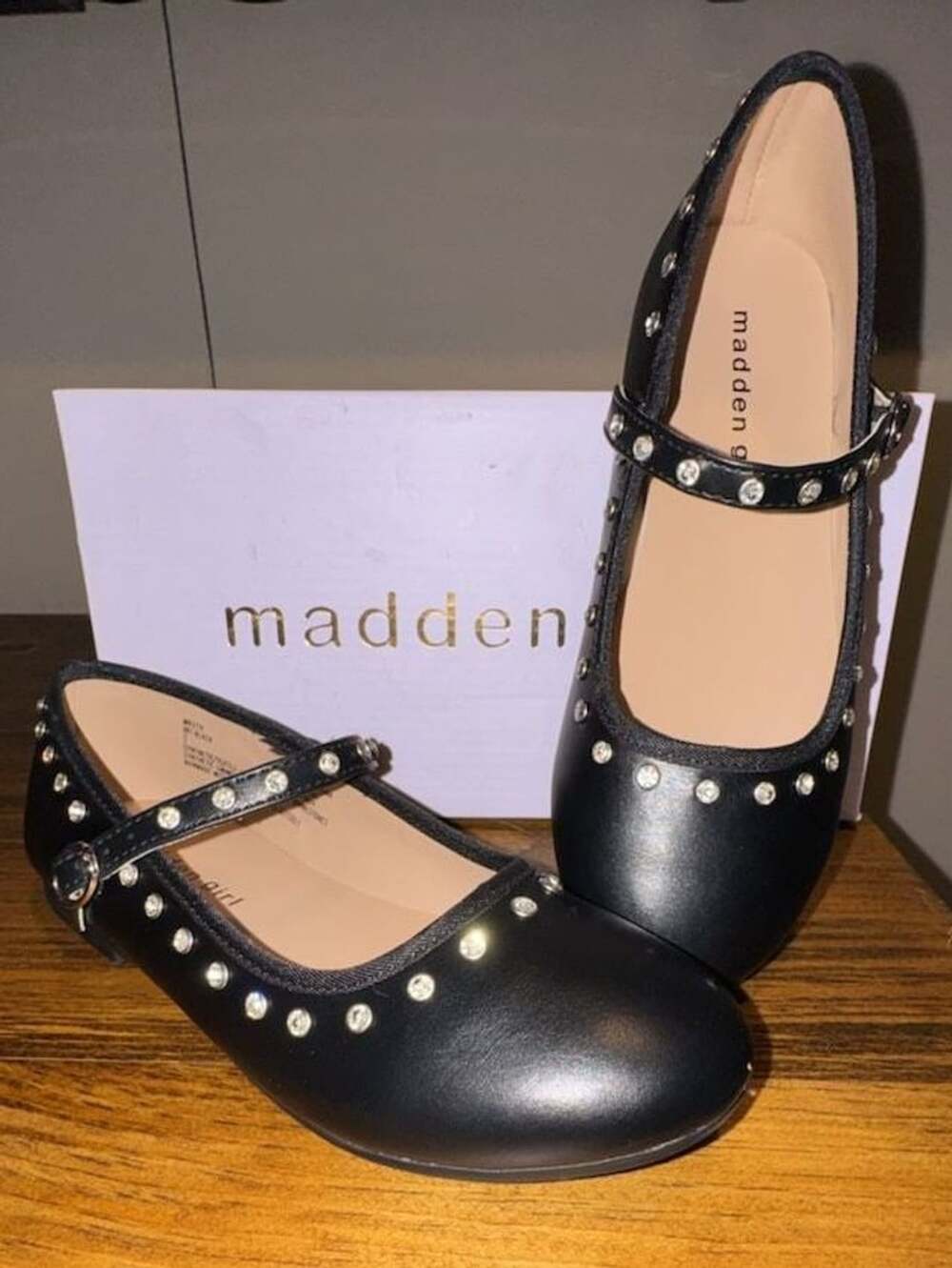 Madden Girl Black Rhinestone Mary Jane Flats Size 3